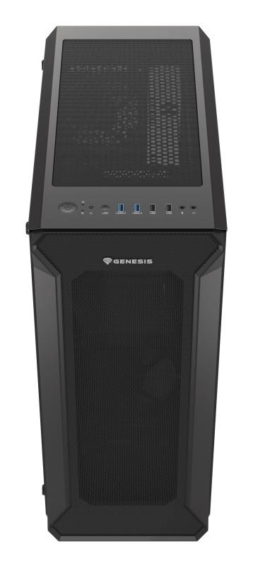 Carcasa GENESIS IRID 505 V2 Mid Tower NEGRU, Tempered Glass, Sloturi Expansiune 8, Drive Bays: 2x3.5" 7x2.5", Ventilatoare Suportate: 6 (spate: 1x120mm, fata: 3x120mm sau 2x140mm, sus: 2x120mm sau 2x140mm), Ventilatoare Incluse: 4 (2x120mm), Format Placa - Img 3