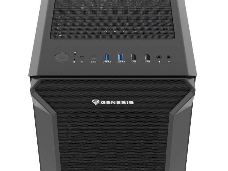 Carcasa GENESIS IRID 505F Mid Tower NEGRU, Tempered Glass, Sloturi Expansiune 8, Drive Bays: 2x3.5" 7x2.5", Ventilatoare Suportate: 6 (spate: 1x120mm, fata: 3x120mm sau 2x140mm, sus: 2x120mm sau 2x140mm), Ventilatoare Incluse: 5 (sus: 1x120mm, fata: - Img 3