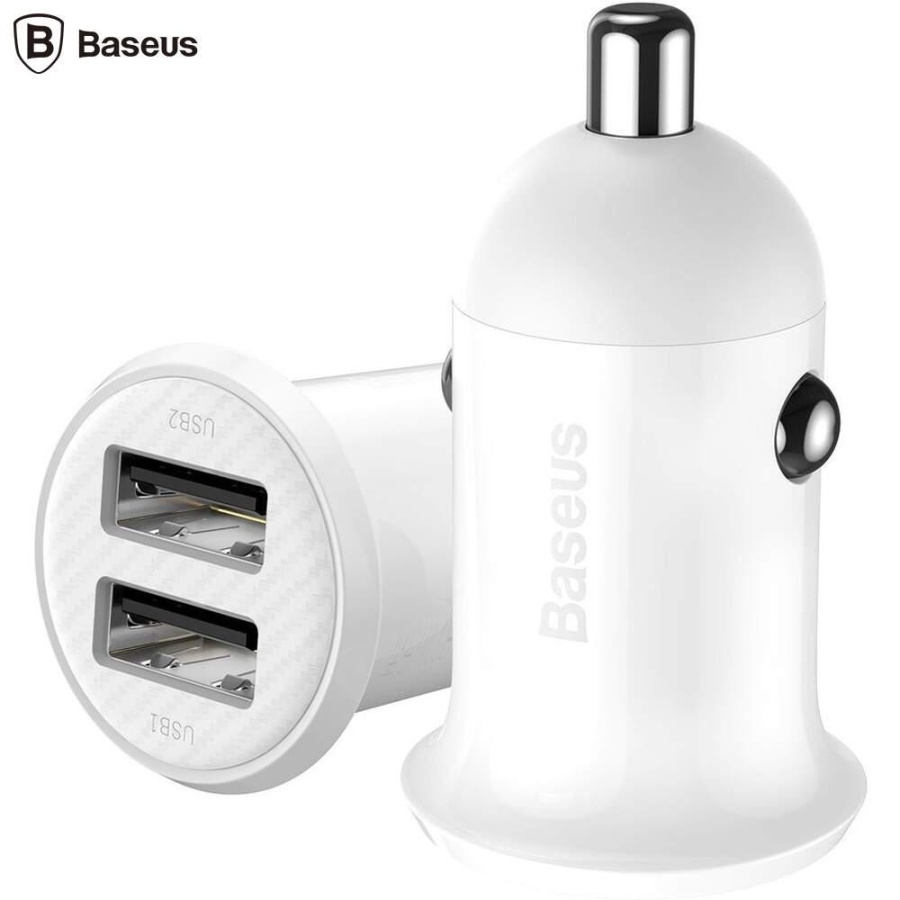 Incarcator auto Baseus Grain Pro, 2 x USB Output 5V/4.8A total ambele porturi, pt. bricheta auto, alb - Img 3