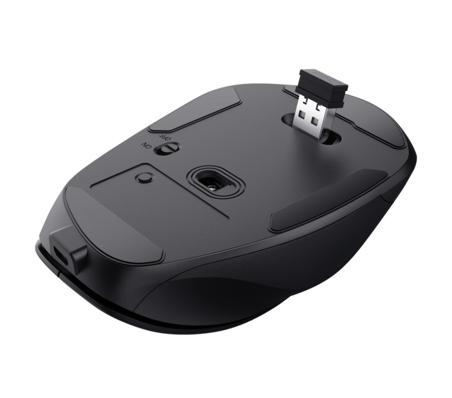 Mouse Trust Fyda ergonomic, reincarcabil, wireless RF 2.4GHz, USB2.0, 6 butoane, rezolutie 2400 DPI, negru - Img 3