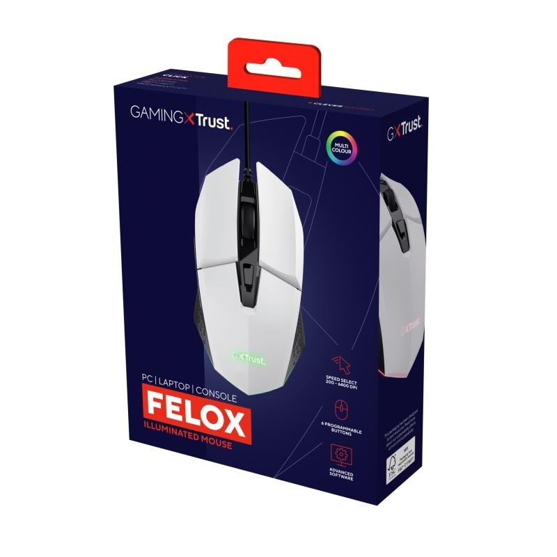 Mouse Trust GXT110W Felox cu fir, rezolutie maxima 6400 DPI, alb - Img 11