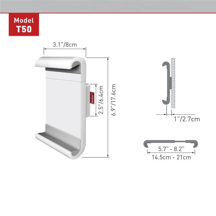 Suport Tableta/Mobil de birou, Barkan T50, Fix, 7-12'', alb - Img 2