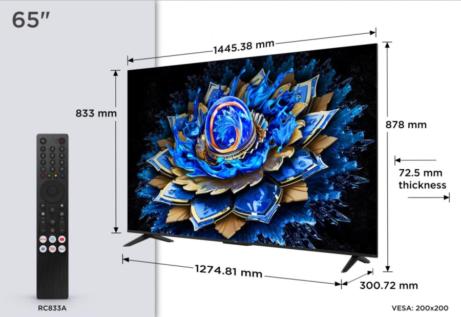 Televizor TCL QLED 65T69C, 164 cm, Smart Google TV, 4K Ultra HD, (Model 2025) - Img 2
