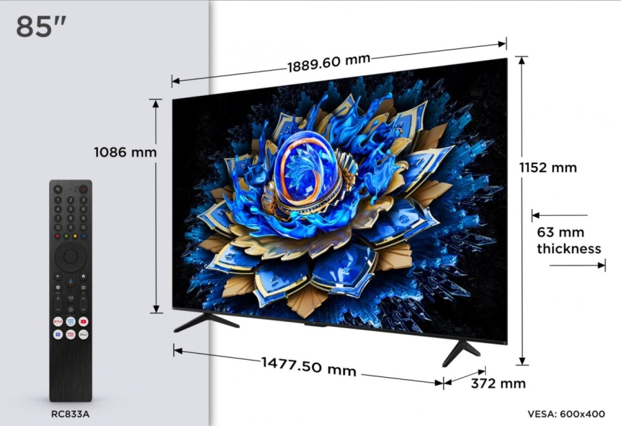 Televizor TCL QLED 85T69C, 215 cm, Smart Google TV, 4K Ultra HD, (Model 2025) - Img 2