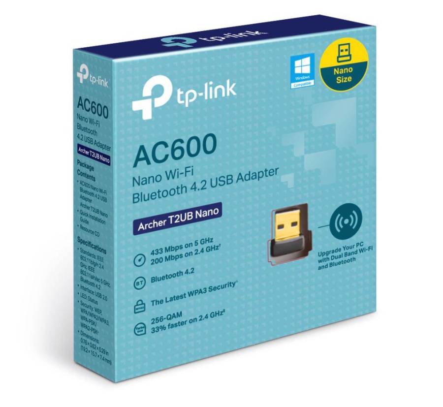 Adaptor wireless TP-Link, ARCHER T2UB NANO; AC600 Dual-band, USB 2.0; Bluetooth 4.2, Wireless Standards: EEE 802.11ac, IEEE 802.11a, IEEE 802.11n, IEEE 802.11g, IEEE 802.11b, 5GHz - 433Mbps, 2.4GHz 200Mbps, Dimensiuni: 15.7*7.4*19.2mm. - Img 2