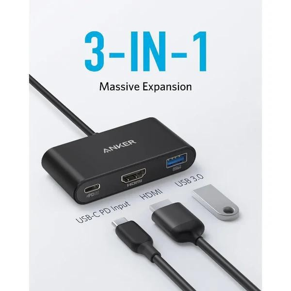 Docking Station Anker 3-in-1, porturi: HDMI (M) 4K 30Hz, USB 3.2 gen 1, PD 100W, , conectare prin USB Type-C (T), rata transfer 5 Gbps, ABS, gri - Img 2