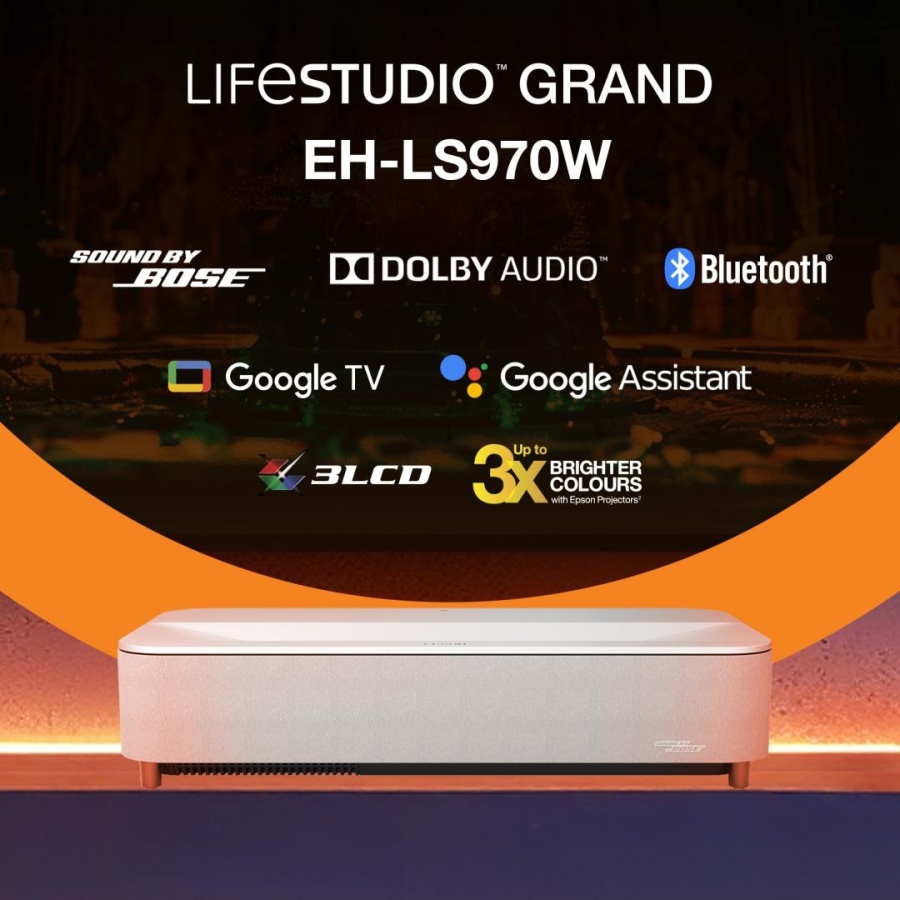 Epson Proiector Lifestudio Grand Plus EH-LS970W - Diamond white, Tehnologie 3LCD, LCD 0.62", 4000 Lumeni, Rezolutie: 4K, Aspect: 16:9, contrast: 5.000.000 : 1, Sursa lumina: Laser, Durata viata: 20.000 ore, Refresh rate: 384 Hz - 480 Hz, Suport HDR, - Img 2