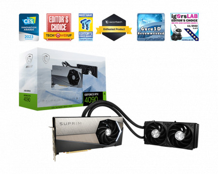 Placa video MSI GeForce RTX 4090 SUPRIM X 24G 912-V510-011 / 4711377019224 SPECIFICATIONS Model Name GeForce RTX™ 4090 SUPRIM LIQUID X 24G Graphics Processing Unit NVIDIA® GeForce RTX™ 4090 Interface PCI Express® Gen 4 Core Clocks Extreme Performance: