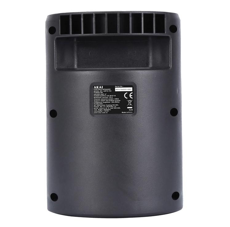 Boxa portabila Akai ABTS-704, Bluetooth 4.2, radio FM, 1x port USB pentru mp3 player, 1x slot card TF, lumini LED, baterie reincarcabila, 1x slot pentru microfon, timp de incarcare 2 ore, timp de folosire 1.5 ore la volum maxim - Img 4