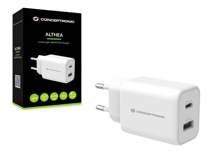 CONCEPTRONIC ALTHEA11W 2-Port 33W PPS USB PD Charger, USB-A x 1, USB-C x 1, QC 3.0, 40.2 x 65.7 x 30 mm - Img 2