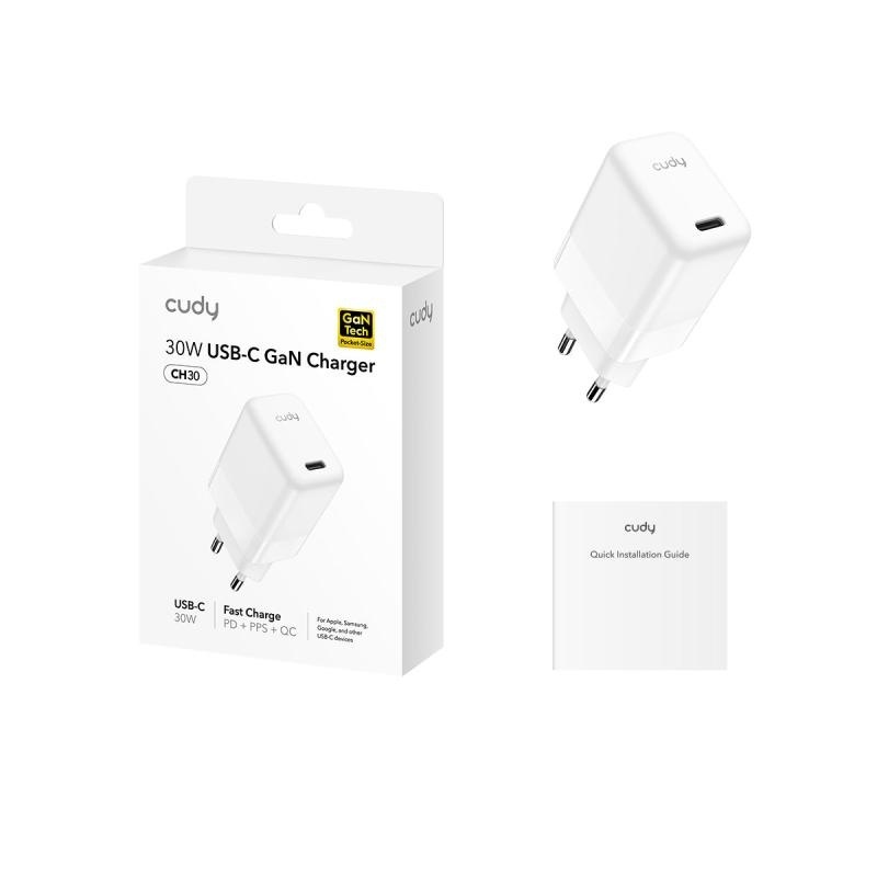 CUDY 30W USB-C Charger, GaN, 1 USB-C port, QC+PD 3.0, EU plug, for iPhone 12 Series and above, Galaxy, iPad, MacBoook Air and More - Img 3