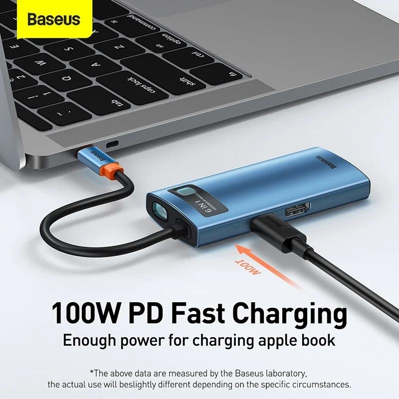 DOCKING Station Baseus Metal Gleam, conectare PC USB Type-C, USB 3.0 x 3, USB Type C x 1 PD 100W 5V / 9V / 14.5V / 20V 5A (Max.), Gigabit RJ-45 x 1, HDMI x 1/4K/30Hz, albastru - Img 9