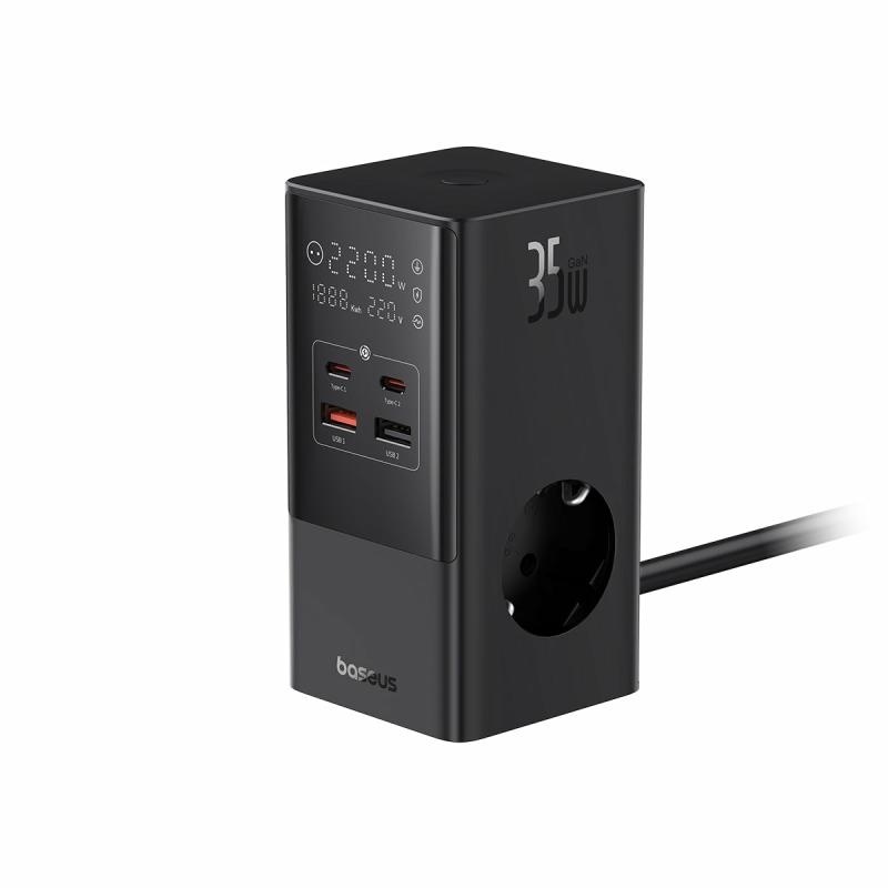 Incarcator retea Baseus PowerCombo Tower Digital Powerstrip, Quick charge 35W, 4 porturi iesire, lungime cablu 1.5m, negru - Img 6