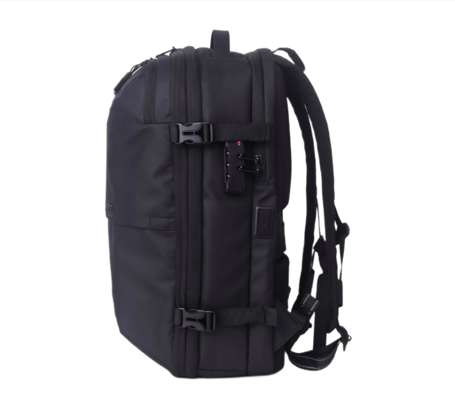 Lemontti Rucsac Smart Premium cu Vacuum si pompa vid 5 capete inclusa, 30-60L pentru cabina avion, impermeabil, doua mufe incarcare USB: USB-A si Type-C, extensie suplimentara, sistem antifurt, Negru - Img 6