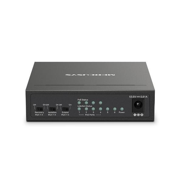 Mercusys Desktop Switch MS106LP 6 porturi 10/100Mbps, Standarde si protocoale IEEE 802.3x Flow Control, 4 porturi POE, buget POE 40W, dimensiuni: 99.8*98*25mm. - Img 3