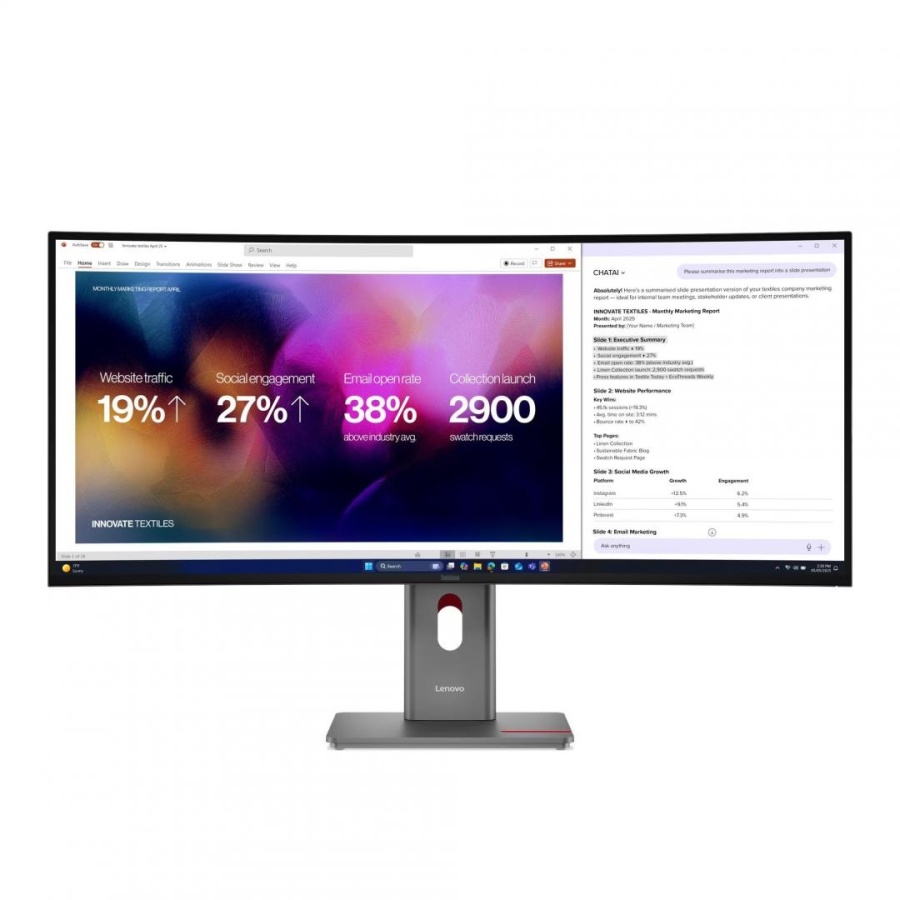 Monitor LenovoThinkVision P40WD-40 Monitor; 39.7"IPS, WUHD (5120x2160), 21:9, Brightness: 400 cd/m², Contrast ratio: 2000:1, Response time: 4ms GtG (Extreme mode) / 6ms GtG (Typical mode), Dot / Pixel Per Inch: 140 dpi, Color Gamut: 99% sRGB, 98% - Img 3