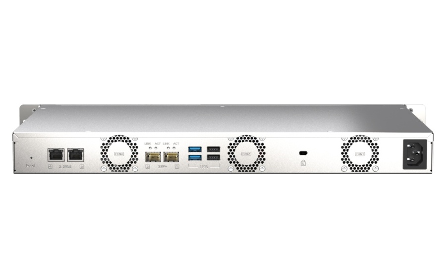 NAS QNAP 435XeU 4-Bay, CPU Marvell 64-bit Octeon TX2 CN9130 / CN9131 quad-core 2.2 GHz, RAM 4GB DDR4 SODIMM (1 slot, max. 32GB), HDD 4 x 2.5"/3.5" SATA 6Gbps + 2 x M.2 2280 NVMe PCIe Gen3 SSD slots (neincluse), LAN: 2 x 2.5GbE 2 x 10GbE SFP+, USB3.2 - Img 3