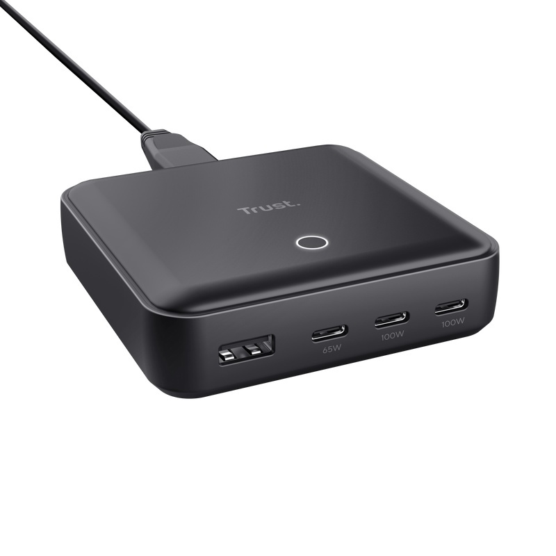 Statie de incarcare Trust, 4 porturi: 1 x USB-A &amp; 3 x USB-C, putere maxima 100W, compatibil cu laptop, tableta, smartphone, accessorii, negru - Img 2