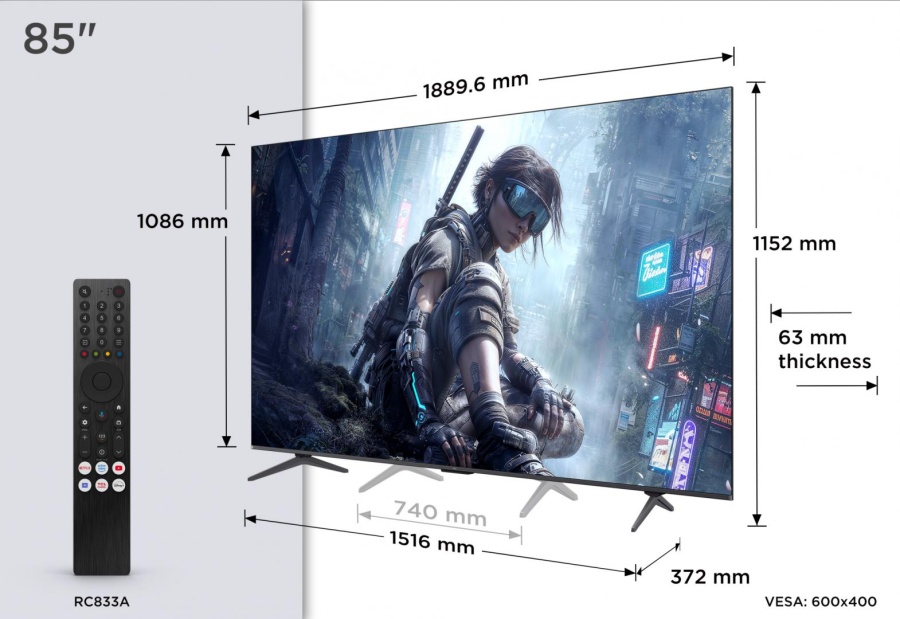 Televizor TCL QD-MiniLED 85T8D, 215 cm, Smart Google TV, 4K Ultra HD, 144Hz, Onkyo - Img 3