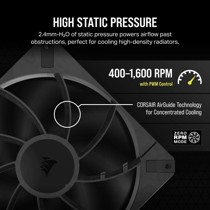 Ventilator Carcasa CORSAIR RS140 MAX THICK 140mm , viteza 2000 RPM +/- 10%, Airflow: 27.5-104 CFM, Presiune Statica: 0.22-2.4 mm-H2O, Nivel de zgomot: 31dBA - Img 7