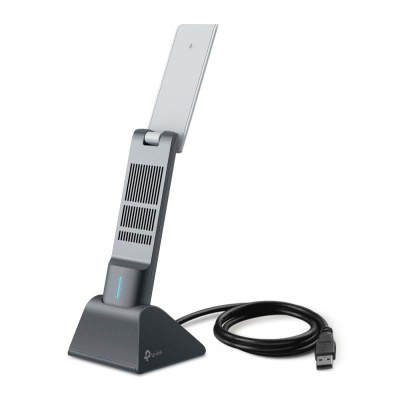 AX3000 High Gain Dual Band Wi-Fi 6 USB Adapter SPEED: 2402 Mbps at 5 GHz + 574 Mbps at 2.4 GHz SPEC: High Gain External Antennas, USB 3.0, Cradle with Extension Cable FEATURE: MU-MIMO, OFDMA, HE160, WPA3