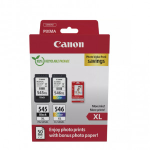 Canon pachet cartuse cearneala PG-545XL/CL-546XL Photo value pack, capacitate negru: 400 pagini/13ml, Color: 300 pagini / 15ml, Compatibil cu: PIXMA 2550S, PIXMA IP2850, PIXMA MG2450, PIXMA MG2550, PIXMA MG2950, PIXMA MG3050, PIXMA MG3051, PIXMA MG3052,