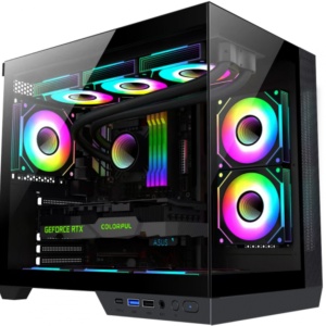 Carcasa gaming Serioux Shadow, tip middle towe, USB2.0x+HD Audio, USB3.0, porturi rezervate pentru ventialtor: MN 2x120mm ventilatoare ARGB (incluse), spate:1x120mm ventilator RGB (inclus), sus 3x120mm/2x140mm, controler 4 porturi, drive bays: HDD de