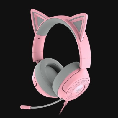 Casti Razer Kraken Kitty V3 X, frecventa raspuns 20 Hz – 28 kHz, sensibilitate 98 dBSPL / mW at 1 kHz by HATS si microfon unidirectional, sensibilitate microfon -42 ± 3 dBV / Pa, 1 kHz, roz