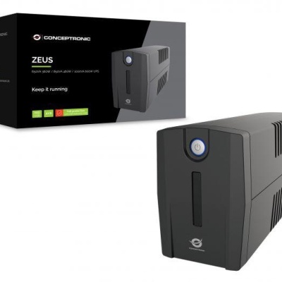 Conceptronic ZEUS02ES 850VA 480W UPS, Schuko x 2, HID USB, RJ45 In/Out, AVR, 96 x 286 x 138 mm