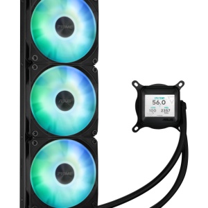 Cooler Procesor ASUS PRIME LC 360 LCD ARGB NEGRU, marime radiator 360mm, 3 ventilatoare ARGB, Viteza ventilatoare 2200 RPM +/- 10%, Suport AMD: AM4, AM5, suport INTEL: LGA 1851/115x/1200/1700, Airflow: 75.7 CFM, Nivel de zgomot ventilatoare: 37.6dBA