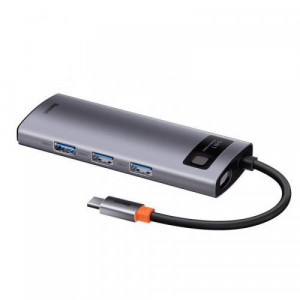 Docking Station Baseus Metal Gleam Series 5-in-1, conectare PC USB Type- C, USB 3.0 x 3, USB Type C x 1 PD 100W 5V / 9V / 14.5V / 20V 5A (Max.), HDMI x 1/4K/30Hz, gri