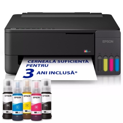 EPSON L1350 CISS COLOR INKJET PRINTER, Format: A4, Color, Functii: imprimare, Viteza printare: 33ppm mono, 15ppm color, Rezolutie printare: 5.760 x 1.440 DPI, Cpacitate hartie: 100 coli, Interfata: USB, Wi-Fi Direct, Dimensiuni: 361 x 317 x 152 mm,