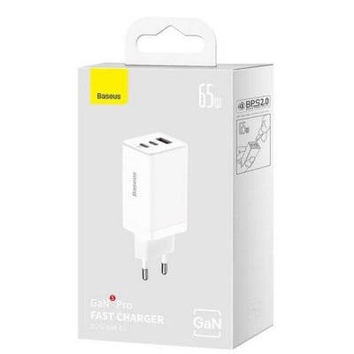 Incarcator retea Baseus GaN5 PRO, Quick Charge 65W, 2 porturi USB PD, 1 port USB Quick Charge, include cablu USB -C la USB-C de 100W, lungime 1m, alb - Img 8