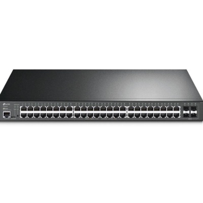 "JetStream™ 52-Port Gigabit L2+ Managed Switch with 48-Port PoE+ PORT: 48× Gigabit PoE+ Ports, 4× Gigabit SFP Slots, RJ45/Micro-USB Console Port SPEC: 802.3at/af, 384 W PoE Power, 1U 19-inch Rack-mountable Steel Case FEATURE: Integration with JetStream™