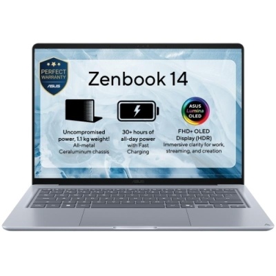 Laptop Consumer ASUS Zenbook 14 UX3480AA-U2382X, cu procesor Intel Core Ultra 7 355, 14'' OLED, 16 GB LPDDR5x, 512 GB, Intel Graphics, Windows 11 Pro, 3 ani Garantie