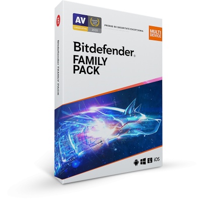 Licenta retail Bitdefender Family Pack - protectie anti-malwarecompleta pentru toata familia, disponibila pentru Windows, macOS, iOS si Android, valabila pentru 1 an, 15 dispozitive, new.