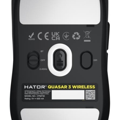 Mouse wireless Hator Quasar 3, conectivitate 2.4GHz, bluetooth si USB, polling rate pana la 1000Hz, rezolutie maxima 12000 DPI, capacitate baterie 600 mAh, durata de viata baterie in modul wireless pana la 100 ore, timp incarcare 2 ore, switch HATOR® - Img 3