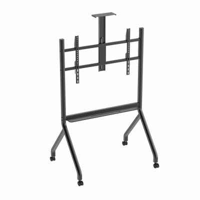 Stand TV mobil Serioux TV213CA, dimensiuni: 1050x755x2320mm, compatibilitate Max Vesa: 900x600mm, compatibilitate TV: 55"-100", greutate maximă suportata: 120 kg, baza cu 4 roti, raft multifunctional, negru