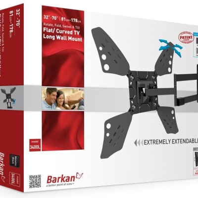 Suport TV de perete, Barkan 3400LW.W, Fix, 40"- 70", VESA 600 x 400 mm, suporta pana la 25kg, alb