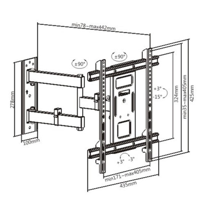 Suport TV de perete Serioux TV61-443, compatibilitate dimensiune ecran: 32"-70", compatibilitate VESA: 200x100, 200x200, 300x200, 400x200, 300x300, 400x300, 400x400, greutate maximă suportata: 50kg, distanta fata de perete: 78~442mm, inclinare: - Img 12