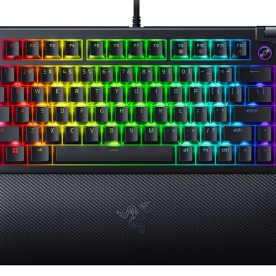 Tastatura mecanica gaming BlackWidow V4 75%, taste ABS, layout Intls. US (ISO),iluminare RGB, cu 6 butoane customizabile, suport pentru incheietura magnetic, negru