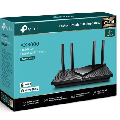 TP-Link Wireless Router, ARCHER AX55 ;WI-FI 6 ,dual band AX3000 5 GHz: 2402 Mbps (802.11ax), 2.4 GHz: 574 Mbps(802.11ax), Standard and Protocol: IEEE 802.11ax/ac/n/a 5 GHz, IEEE 802.11ax/n/b/g 2.4 GHz4 x Antene Externe fixe, 1× Port WAN/LAN Gigabit, 4× - Img 4