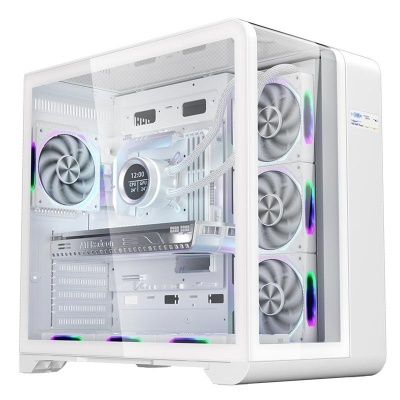 Carcasa 1stPLAYER Gaming RT7-wh, afisaj digital, 4 ventilatoare aRGB infinity efect, telecomanda, ATX, alb - Img 2