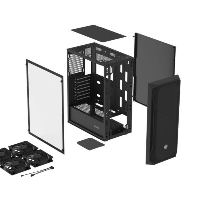 Carcasa FURY SHOBO SH4F Mid Tower NEGRU, Tempered Glass, Sloturi Expansiune 7, Drive Bays: 2x3.5" 2x2.5", Ventilatoare Suportate: 8 (spate: 1x120mm, fata: 3x120mm sau 3x140mm, sus: 2x120mm sau 1x140mm, jos: 2x120mm), Ventilatoare Incluse: 4 (4x120mm), - Img 7