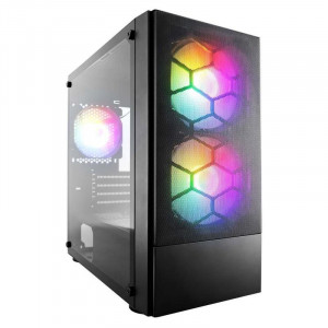 Case X4-M(M-ATX) BLACK, FRONT PANEL:METAL MESH COVER LEFT SIDE PANEL:TEMPERED GLASS" Front 2*14cm RGB fan, F1-PLUS 14cm fan 4PIN(Molex) F1 12cm fan 4PIN(Molex) (2top ,1rear)