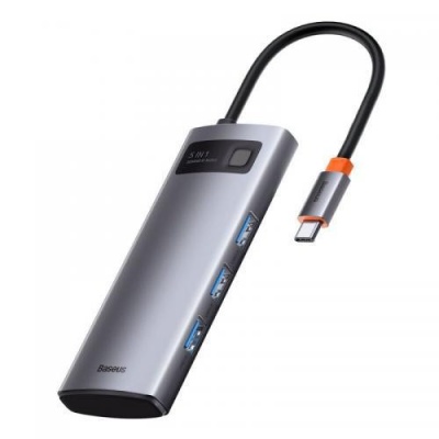 Docking Station Baseus Metal Gleam Series 5-in-1, conectare PC USB Type- C, USB 3.0 x 3, USB Type C x 1 PD 100W 5V / 9V / 14.5V / 20V 5A (Max.), HDMI x 1/4K/30Hz, gri - Img 2