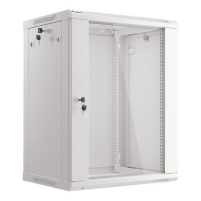 Dulap rack 19" perete 15U / 600x450 (flat pack) cu ușă din sticlă, gri V2