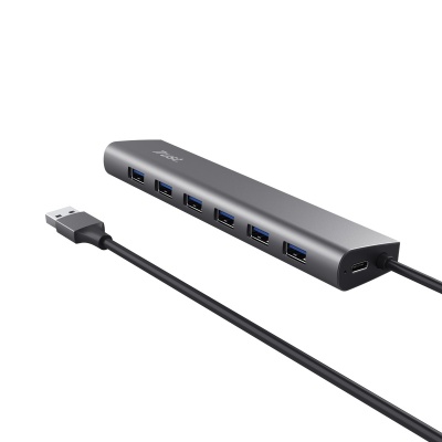 Hub Trust Halyx , 7 porturi USB 3.2 Gen 1, material aluminiu, input USB- C, output USB-A 7, gri - Img 5