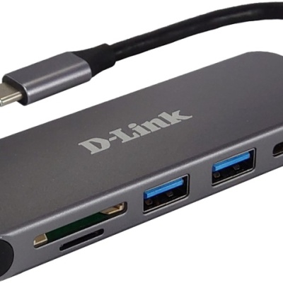 HUB USB D-LINK DUB-2325, USB Type C, cablu 10 cm, metalic, argintiu