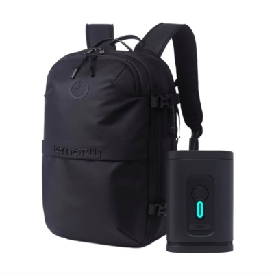 Lemontti Rucsac Smart Premium cu Vacuum si pompa vid 5 capete inclusa, 30-60L pentru cabina avion, impermeabil, doua mufe incarcare USB: USB-A si Type-C, extensie suplimentara, sistem antifurt, Negru